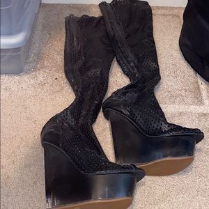 Never worn thigh high wedge boots
